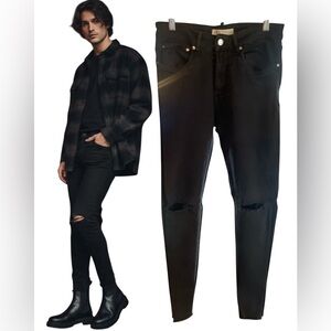ZARA MAN Black Skinny Jeans Size 31 - Distressed Knee Raw Hem Cropped Fit